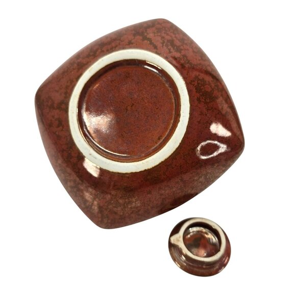 Vintage Mid-Century Modern Teapot Brown Ceramic Angular Speckled Retroneu JE109 - Picture 9 of 11